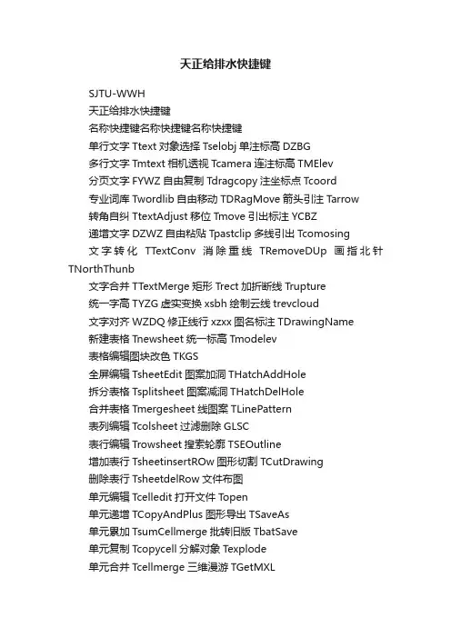 天正给排水快捷键