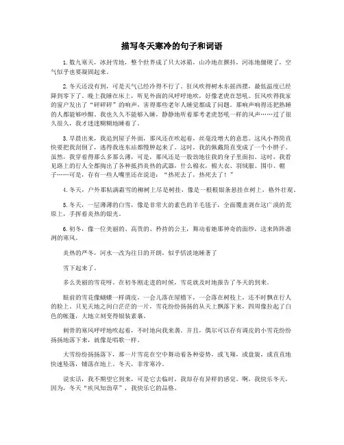 描写冬天寒冷的句子和词语