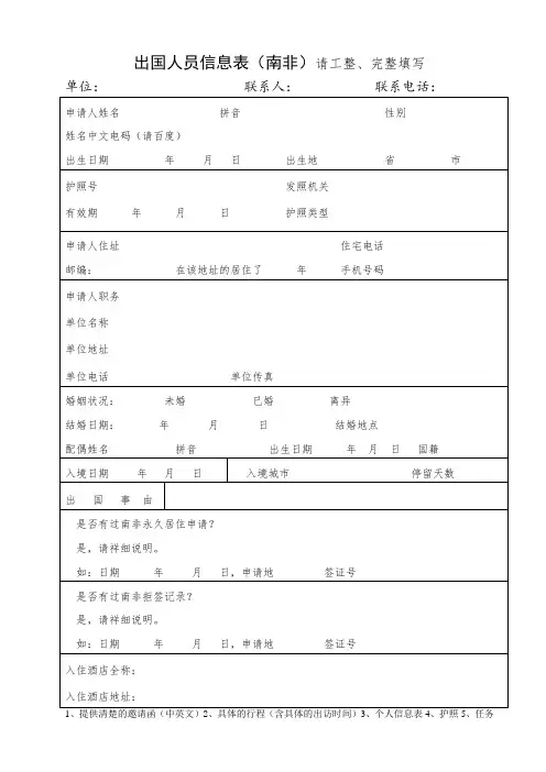 信息表(南非)