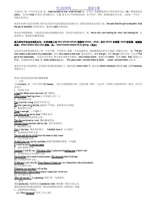 英语句子成分主语谓语宾语表语定语状语补语同位语讲解