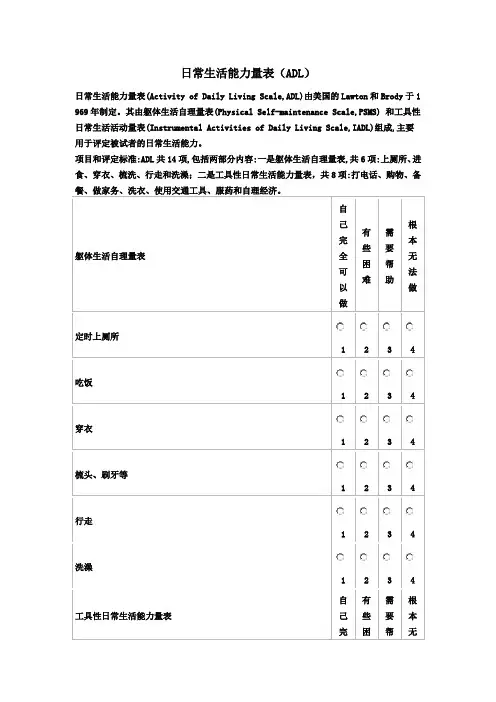 日常生活能力量表(ADL)