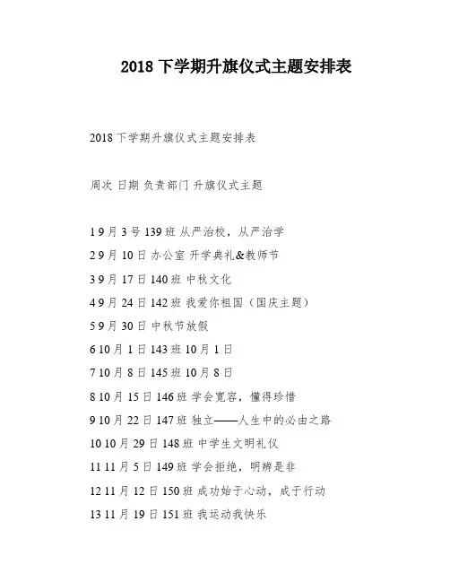 2018下学期升旗仪式主题安排表