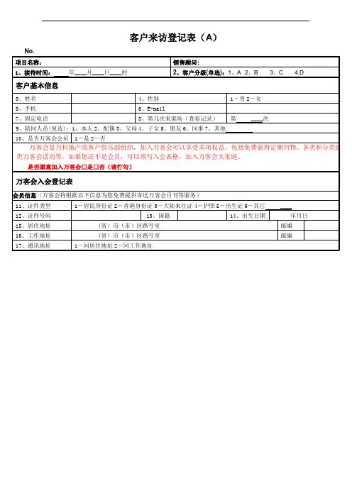客户来访登记表