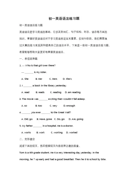 初一英语语法练习题