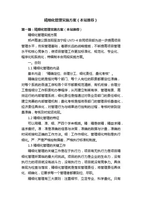 精细化管理实施方案（本站推荐）
