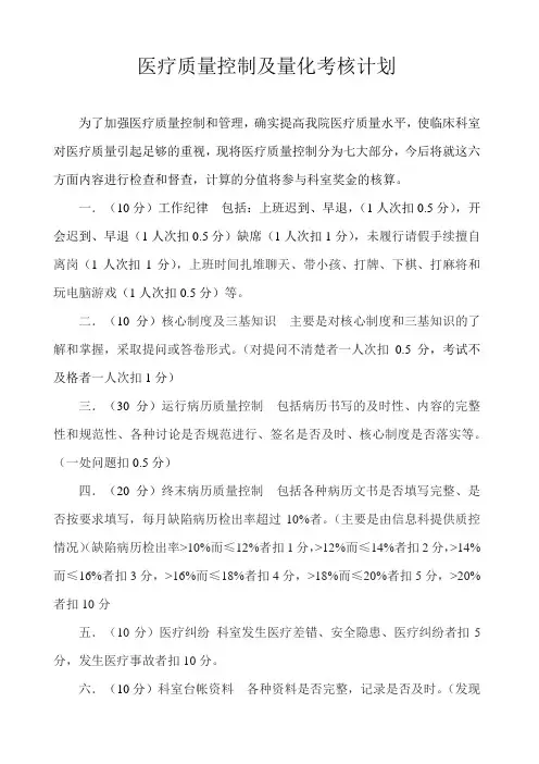 医疗质量分解评分计划(量化考核)
