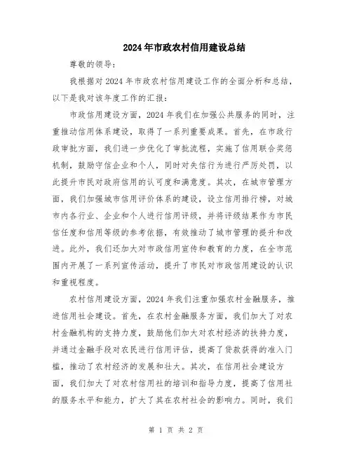 2024年市政农村信用建设总结