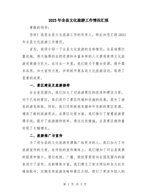 2023年全县文化旅游工作情况汇报