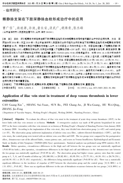 髂静脉支架在下肢深静脉血栓形成治疗中的应用