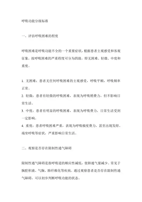 呼吸功能分级标准