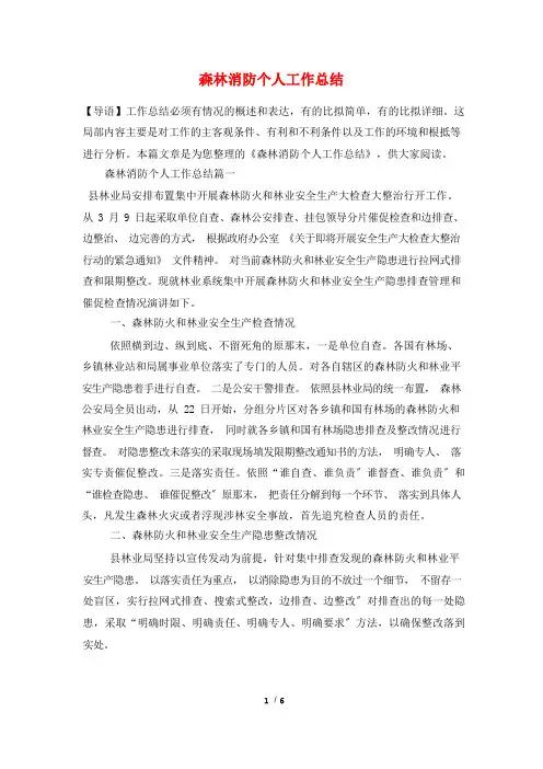 森林消防个人工作总结