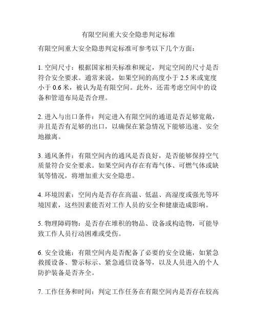 有限空间重大安全隐患判定标准