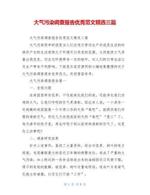 大气污染调查报告优秀范文精选三篇