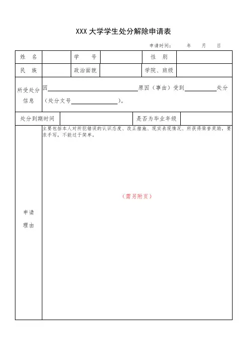 大学学生处分解除申请表