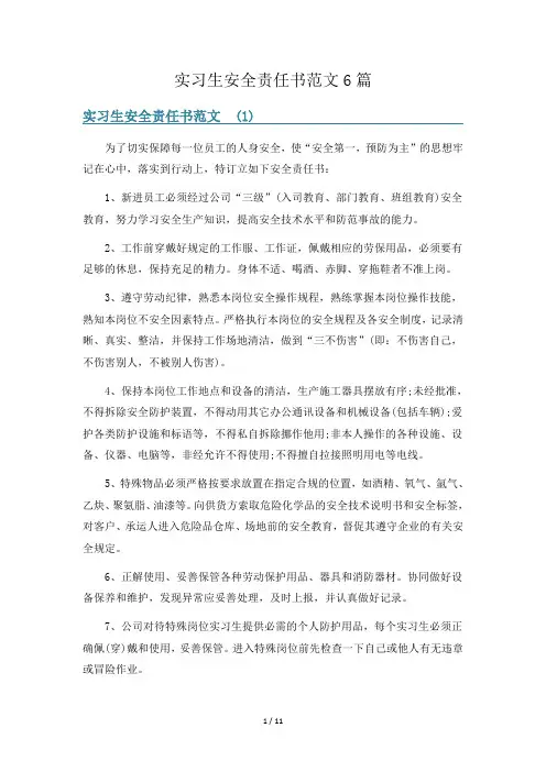 实习生安全责任书范文6篇