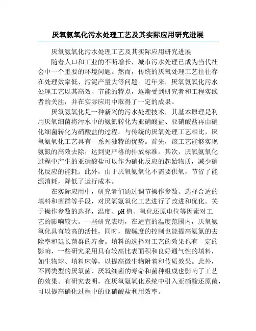 厌氧氨氧化污水处理工艺及其实际应用研究进展