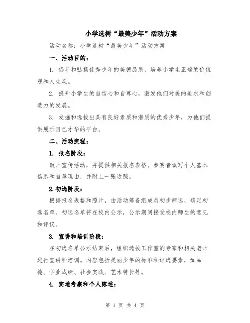 小学选树“最美少年”活动方案