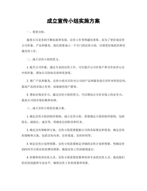 成立宣传小组实施方案
