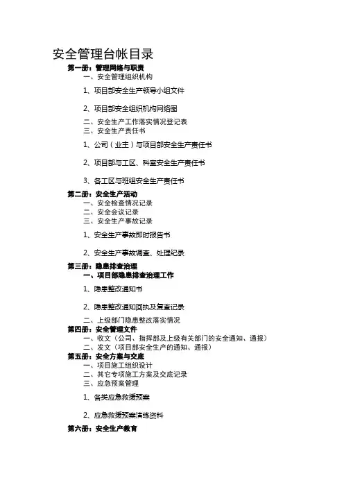 0-2安全生产管理工作台帐目录