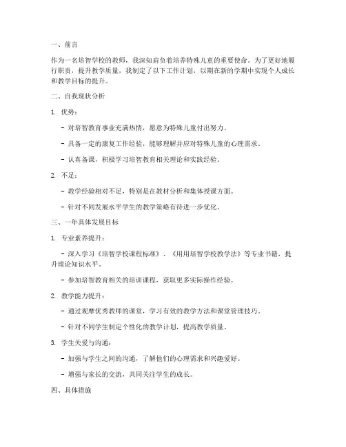培智教师工作计划_个人