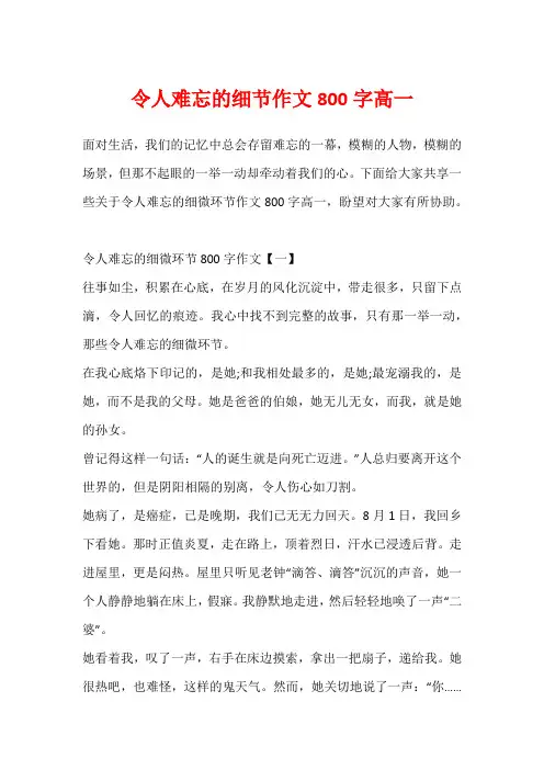 令人难忘的细节作文800字高一