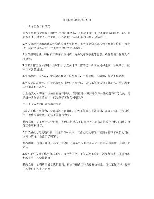 班子自查自纠材料2018