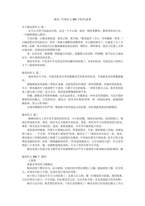 梅花三年级作文300字优秀13篇