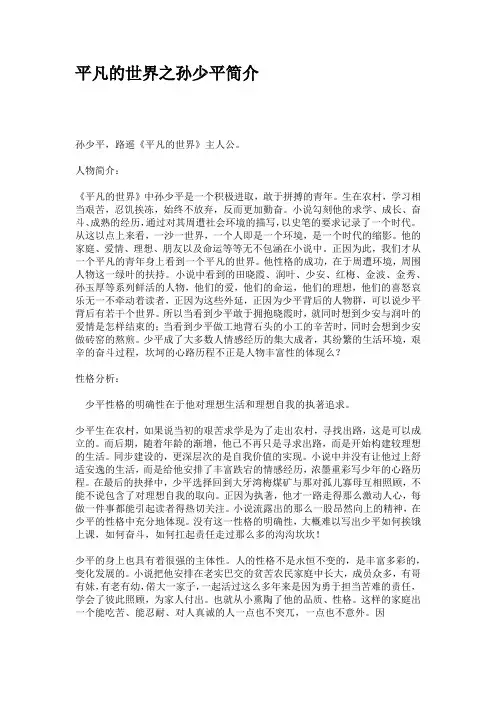 平凡的世界之孙少平简介
