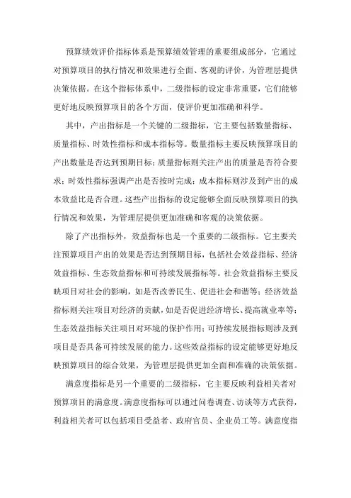 预算绩效评价指标体系的二级指标