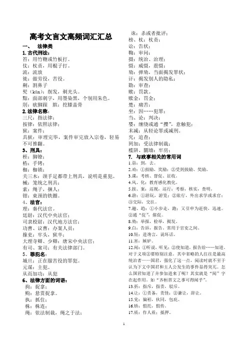 (完整版)文言文高频词汇汇总