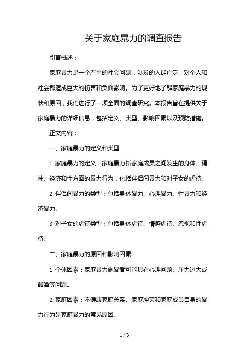 关于家庭暴力的调查报告2024