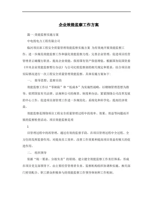 企业效能监察工作方案