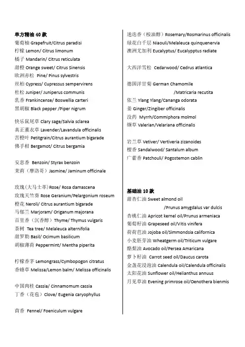 40款精油及10款基础油英文名称