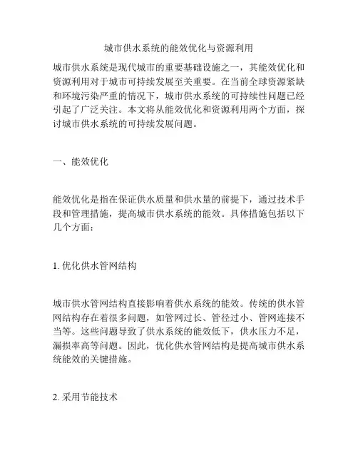 城市供水系统的能效优化与资源利用