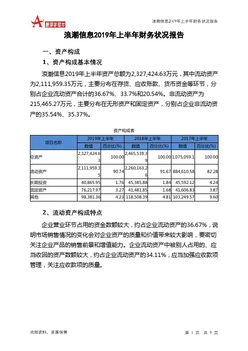 浪潮信息2019年上半年财务状况报告