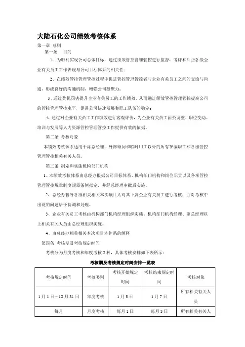 企业管理资料范本大陆石化公司绩效考核体系