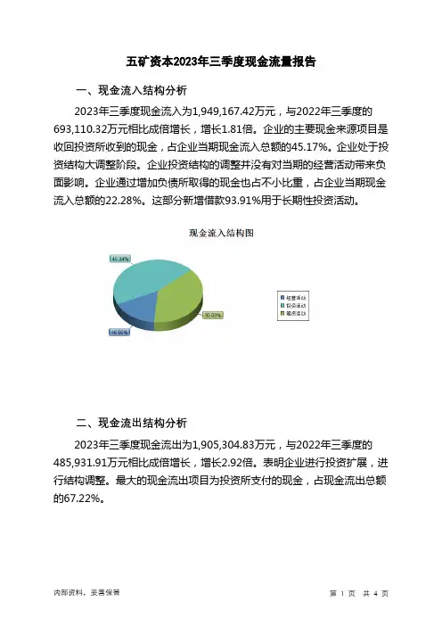 600390五矿资本2023年三季度现金流量报告