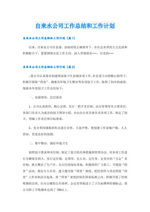 自来水公司工作总结和工作计划