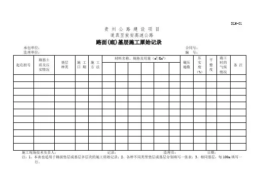路面工程施工现场原始记录(全套资料表格)