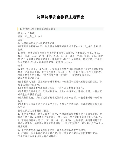 防洪防汛安全教育主题班会