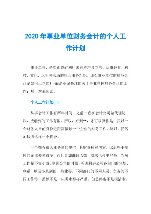2020年事业单位财务会计的个人工作计划