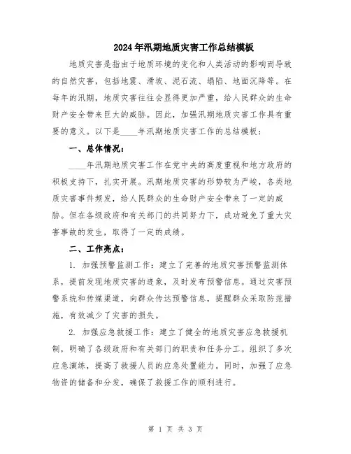 2024年汛期地质灾害工作总结模板
