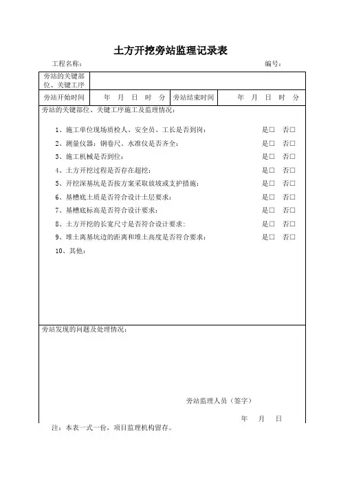 土方开挖旁站监理记录表