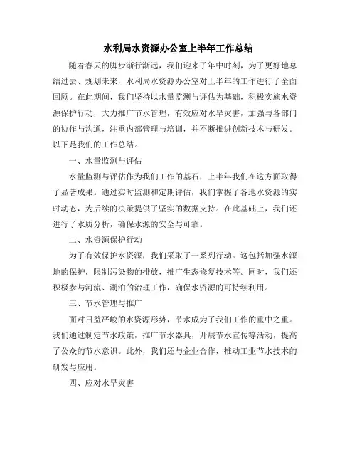 水利局水资源办公室上半年工作总结