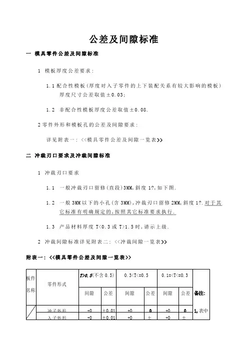 冲压模具公差及间隙标准