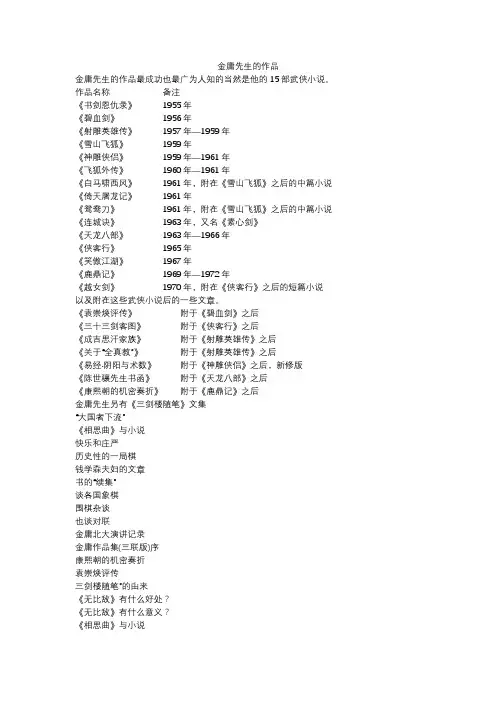 金庸先生的作品