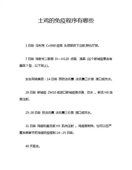 土鸡的免疫程序有哪些