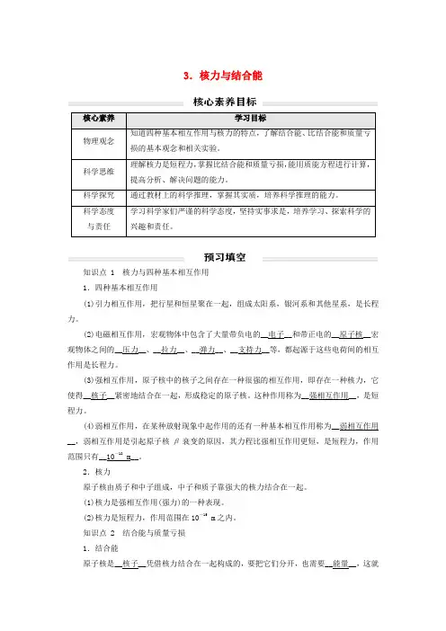 2023年新教材高中物理核力与结合能讲义新人教版选择性必修第三册