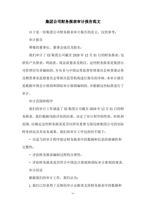 集团公司财务报表审计报告范文