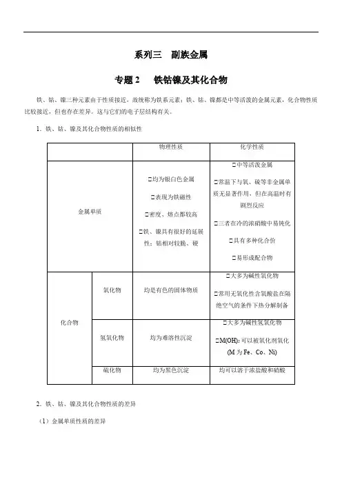 专题3-2：副族金属-铁钴镍及其化合物(解析版)